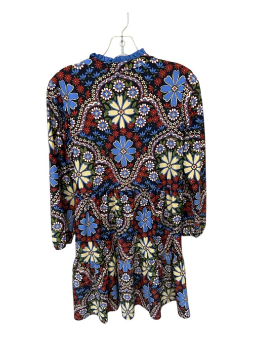 Jude Connally Size XS Blue & Red Nylon Blend Long Sleeve Botanical V Neck Dress Blue & Red / XS