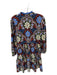 Jude Connally Size XS Blue & Red Nylon Blend Long Sleeve Botanical V Neck Dress Blue & Red / XS