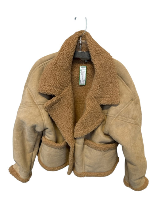 Moon River Size M Camel Faux Suede Faux Shearling Long Sleeve Buttons Coat Camel / M