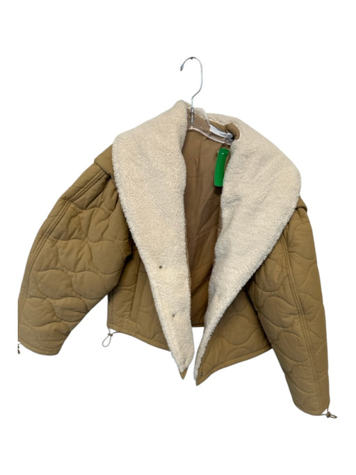ASTR Size M Tan & cream Cotton Quilted Faux Shearling Long Sleeve Coat Tan & cream / M