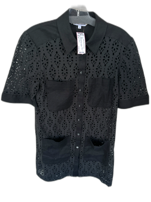Veronica Beard Size 8 Black Linen Blend 3/4 Sleeve Eyelet Collar Dress Black / 8