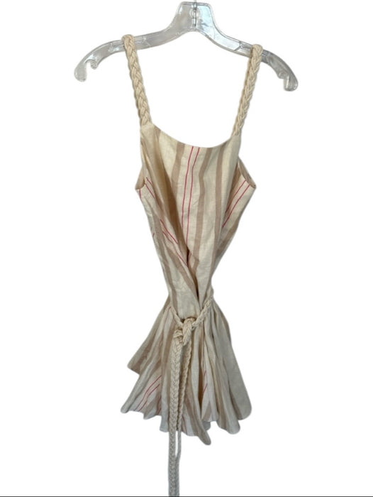 Alexis Size M Tan & Pink Linen Braided Straps Striped Rope belt Dress Tan & Pink / M