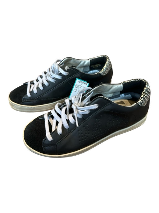 P448 Shoe Size 37 Black & White Leather Metallic Accent Athletic Sneakers Black & White / 37