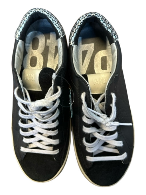 P448 Shoe Size 37 Black & White Leather Metallic Accent Athletic Sneakers Black & White / 37