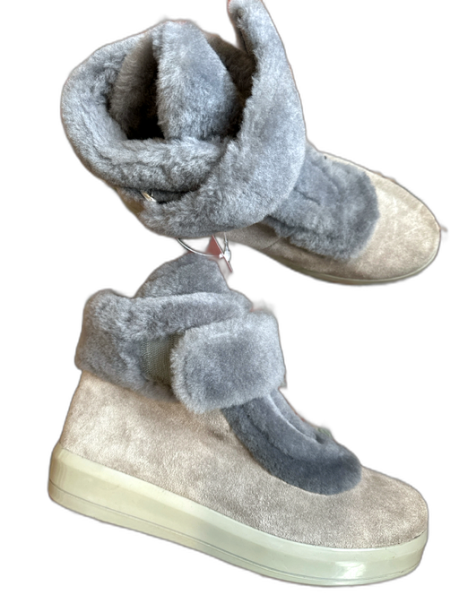 Prada Shoe Size 37.5 Gray Suede Faux Fur Lining Velcro Rubber Sole Boots Gray / 37.5