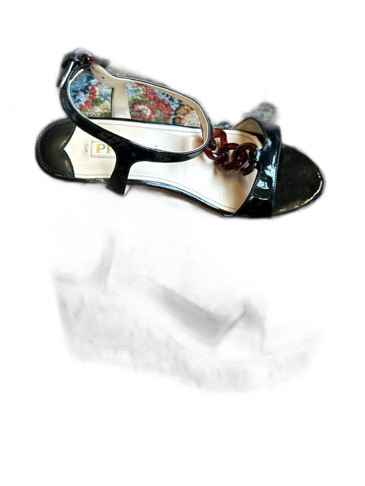 Prada Shoe Size Est 7.5 Black & Brown Patent Leather Chain Platform cork Sandals Black & Brown / Est 7.5