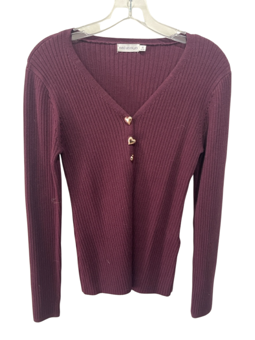 Avec Les Filles Size XS Purple Viscose & Nylon Rib Knit Gold Buttons Cardigan Purple / XS