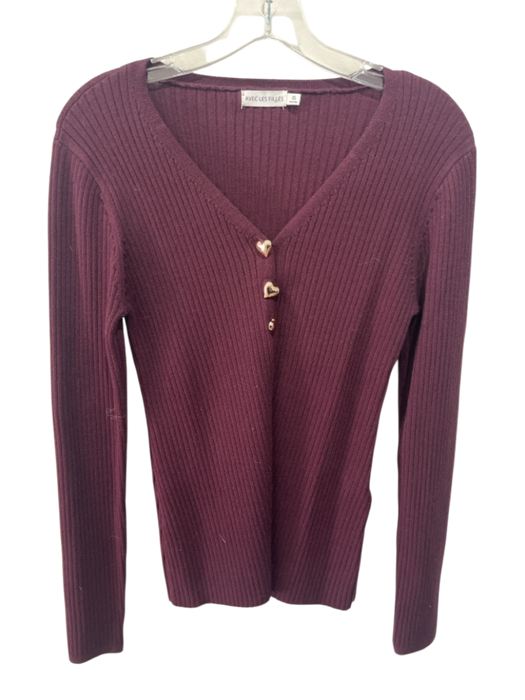 Avec Les Filles Size XS Purple Viscose & Nylon Rib Knit Gold Buttons Cardigan Purple / XS