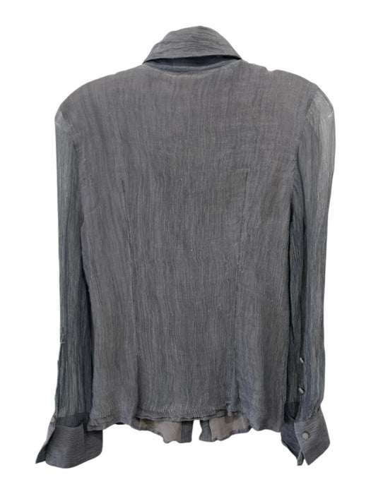 Akris Size 8 Gray Silk Micropleat Crinkle Long Sleeve Blouse Top Gray / 8
