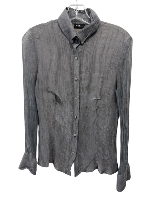 Akris Size 8 Gray Silk Micropleat Crinkle Long Sleeve Blouse Top Gray / 8