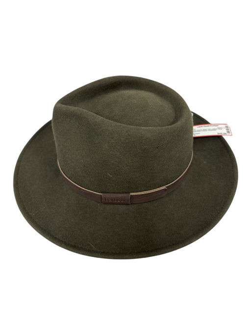 Barbour Olive Green Wool Felt Leather Strap Wide Brim Fedora Hat Olive Green / L