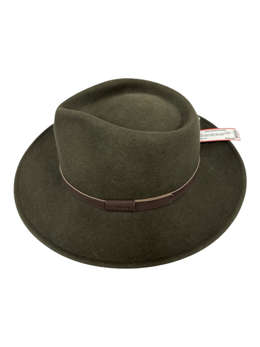 Barbour Olive Green Wool Felt Leather Strap Wide Brim Fedora Hat Olive Green / L