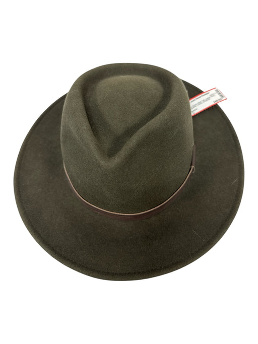 Barbour Olive Green Wool Felt Leather Strap Wide Brim Fedora Hat Olive Green / L