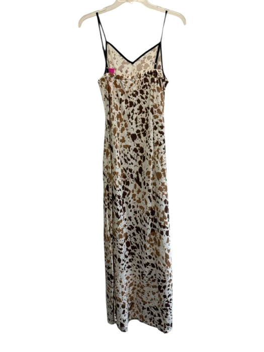 Sincerely Jules Size S White & Brown Rayon Blend V Neck Adjustable Strap Dress White & Brown / S
