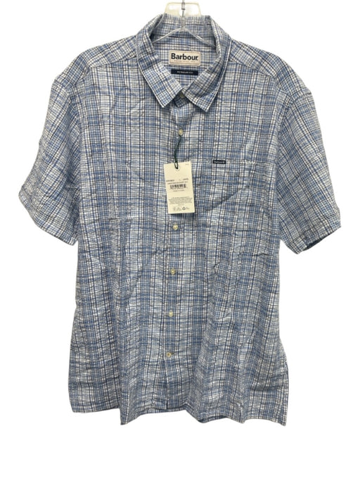 Barbour NWT Size M Blue & White Cotton Plaid Buttons Men's Short Sleeve Blue & White / M
