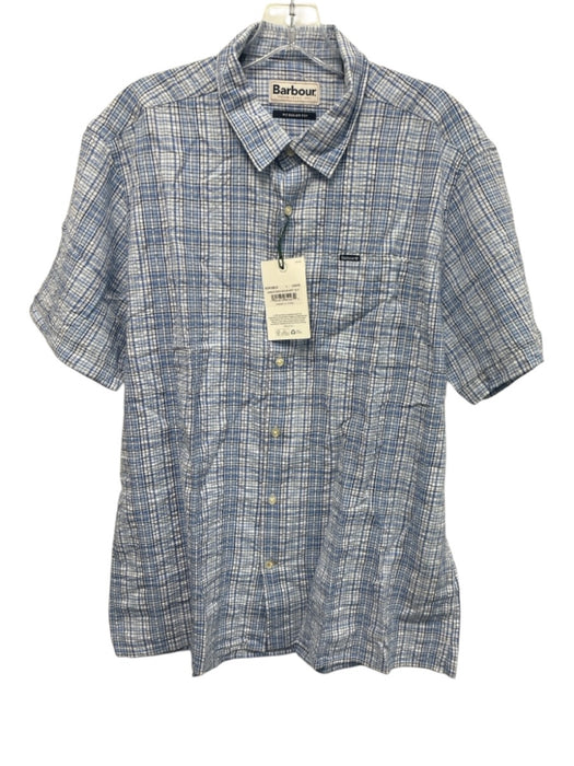 Barbour NWT Size M Blue & White Cotton Plaid Buttons Men's Short Sleeve Blue & White / M