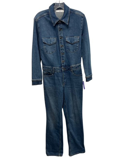 Mango Size Medium Medium Wash Cotton Denim Patch Pocket Whiskering Jumpsuit Medium Wash / Medium