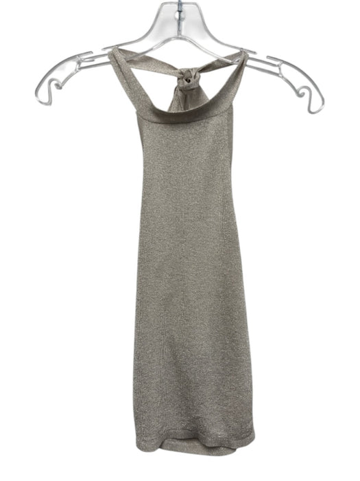 Mango Size Small Silver High Neck Metallic Thread Open Back Tie Neck Top Silver / Small