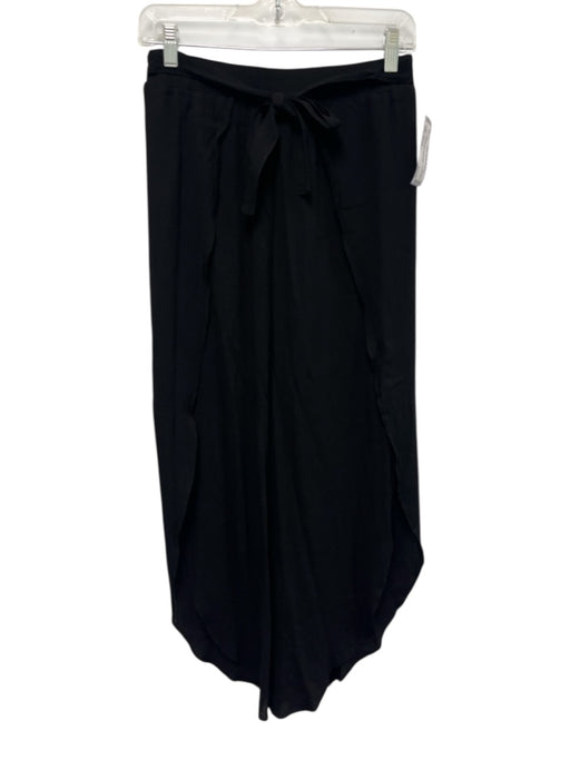 Aqua Size Small Black Elastic Waist Pleated Side Slit Tie Waist Pants Black / Small