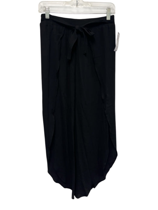 Aqua Size Small Black Elastic Waist Pleated Side Slit Tie Waist Pants Black / Small