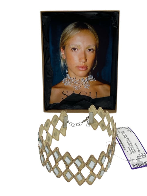 Sach Atelier Gold Tone Lobster Clasp Diamond Shape Wide Mirror Detail Bracelet Gold Tone