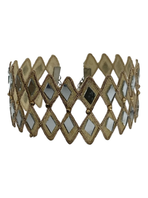 Sach Atelier Gold Tone Lobster Clasp Diamond Shape Wide Mirror Detail Bracelet Gold Tone