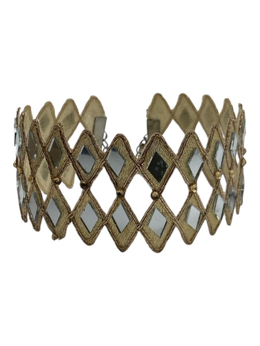 Sach Atelier Gold Tone Lobster Clasp Diamond Shape Wide Mirror Detail Bracelet Gold Tone