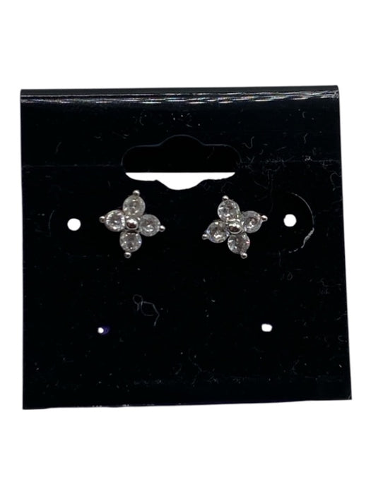 Silver & Clear Metal Cubic Zirconia Floral Post Back Four Petal Earrings Silver & Clear