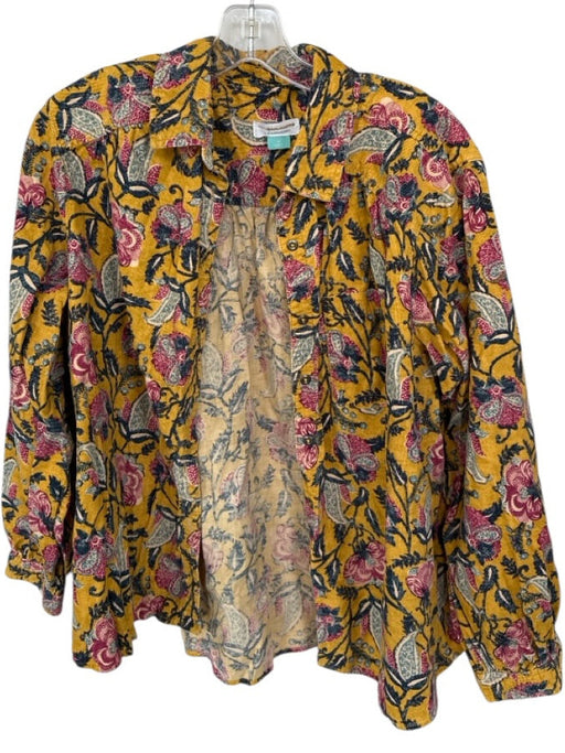 Pilcro by Anthroplogie Size 1X Yellow & Mauve Cotton Botanical Corduroy Jacket Yellow & Mauve / 1X