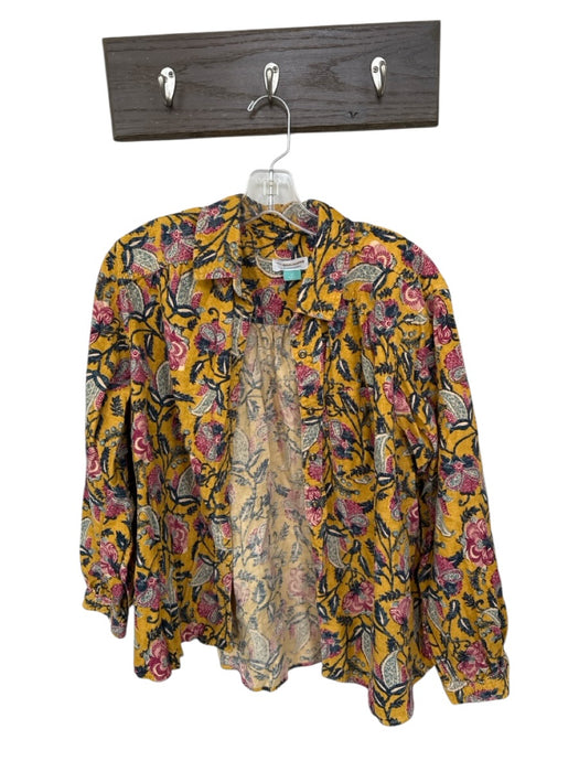 Pilcro by Anthroplogie Size 1X Yellow & Mauve Cotton Botanical Corduroy Jacket Yellow & Mauve / 1X