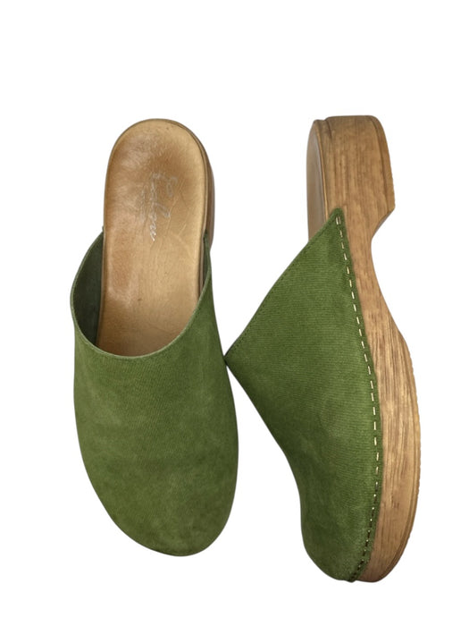 calou Shoe Size 41 Green Nubuck Stitch Detail Wood Sole Open Back Clogs Green / 41