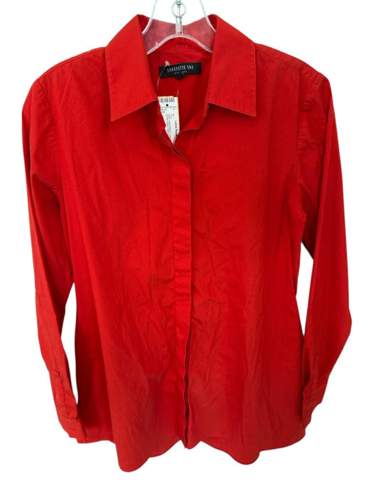 Lafayette 148 Size P Red Cotton Blend Long Sleeve Solid Button Down Top Red / P
