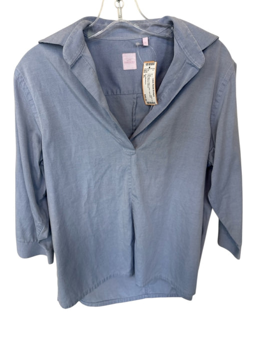 Ann Mashburn Size XL Light Blue Cotton Collar Split Neck Long Sleeve Top Light Blue / XL