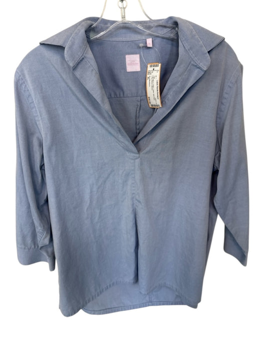 Ann Mashburn Size XL Light Blue Cotton Collar Split Neck Long Sleeve Top Light Blue / XL