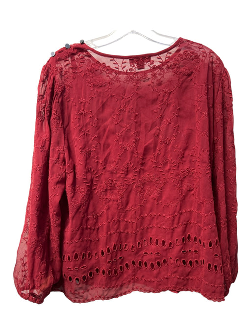 J Crew Size Large Cranberry No Fabric Tag Overlay Long Sleeve Round Neck Top Cranberry / Large