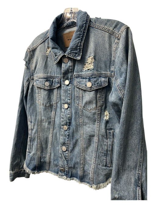 Blank NYC Size Medium Med Light Wash Cotton Raw Edge Distressed Button Jacket Med Light Wash / Medium