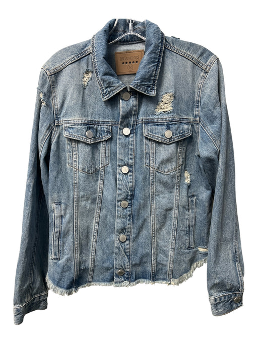 Blank NYC Size Medium Med Light Wash Cotton Raw Edge Distressed Button Jacket Med Light Wash / Medium