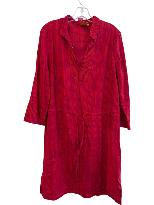 Tory Burch Size 10 Red Cotton Long Sleeve Semi Sheer V Neck Dress Red / 10