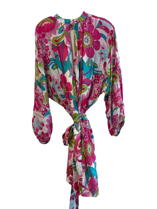 Trina Turk Size Est M/L White Viscose & Silk Floral High Neck Long Sleeve Dress White / Est M/L