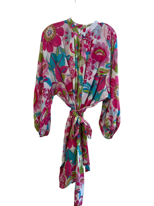 Trina Turk Size Est M/L White Viscose & Silk Floral High Neck Long Sleeve Dress White / Est M/L