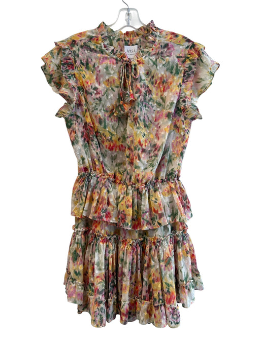 Misa Size S Multi Polyester Ruffle Detail Tie V Neck Knee Length Dress Multi / S
