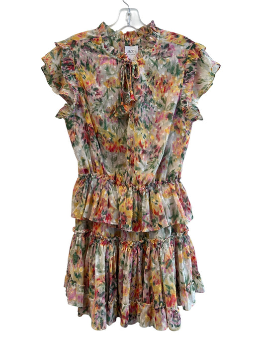 Misa Size S Multi Polyester Ruffle Detail Tie V Neck Knee Length Dress Multi / S