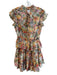 Misa Size S Multi Polyester Ruffle Detail Tie V Neck Knee Length Dress Multi / S