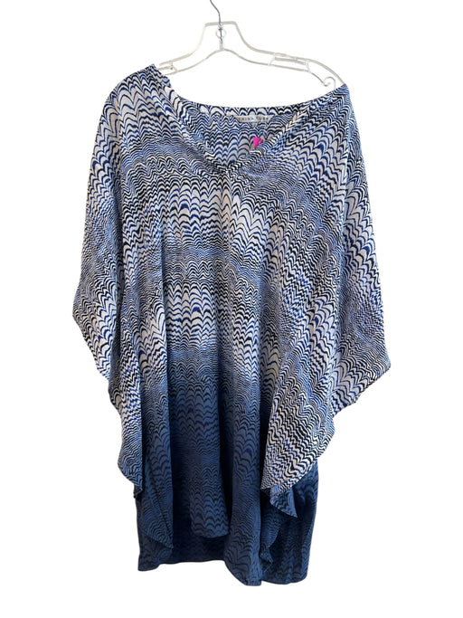 Trina Turk Size 8 White & Navy No Fabric Tag Batwing Sleeves V Neck Tunic White & Navy / 8