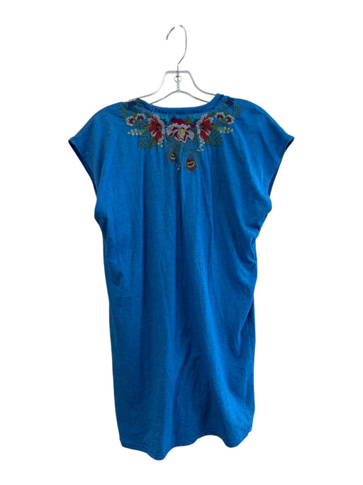 Johnny Was Size M Blue & Multi Polyester Blend V Neck Short Sleeve Floral Tunic Blue & Multi / M