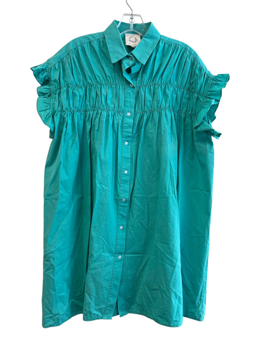 Lili Sidonio Size M Teal Cotton Short Sleeve Knee Length Ruffle Detail Dress Teal / M