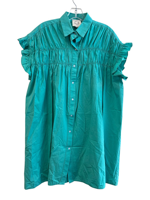 Lili Sidonio Size M Teal Cotton Short Sleeve Knee Length Ruffle Detail Dress Teal / M