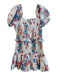 Love Shack Fancy Size 8 White & Multi Cotton Shirred Short Puff Sleeve Dress White & Multi / 8