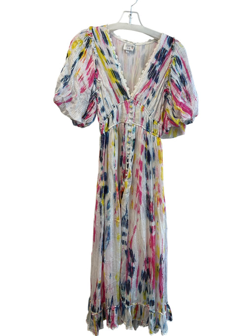 Hemant & Nandita Size XS White & Multi Viscose Maxi Short Puff Sleeve Dress White & Multi / XS