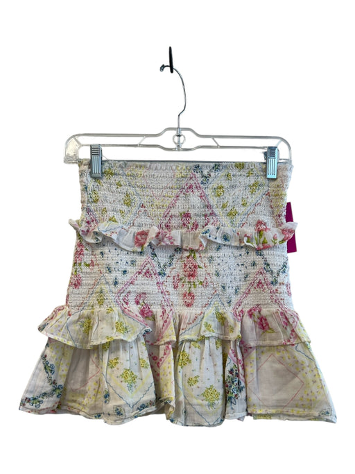 Love Shack Fancy Size S White & Multi Cotton Ruffle Shirred Mini Skirt White & Multi / S